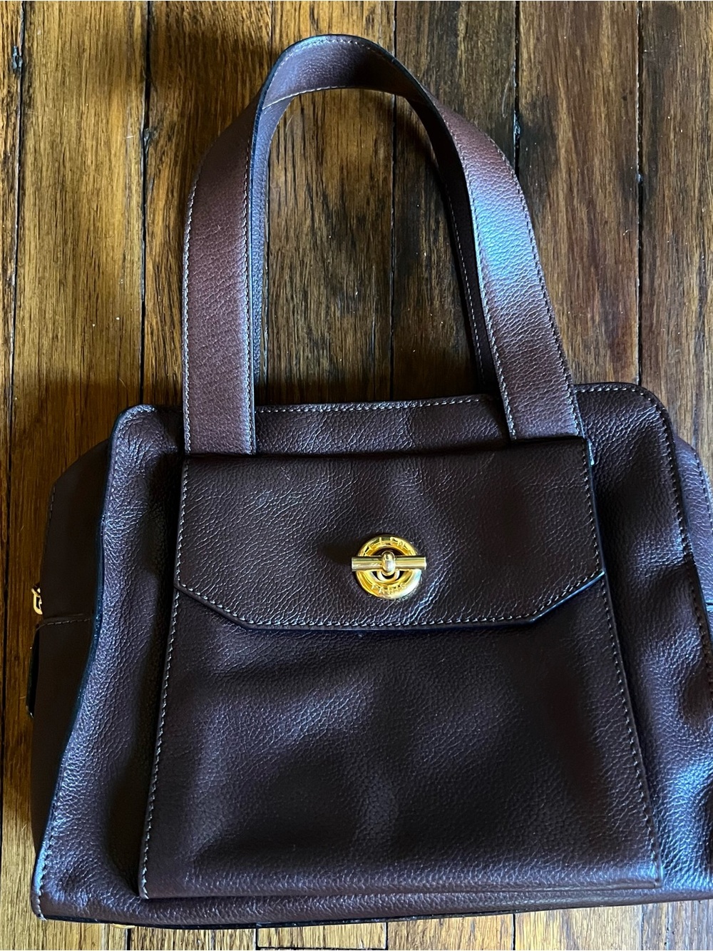 Vintage Celine Paris Handbag Brown Pebble Leather Brass Clasp Made In Italy